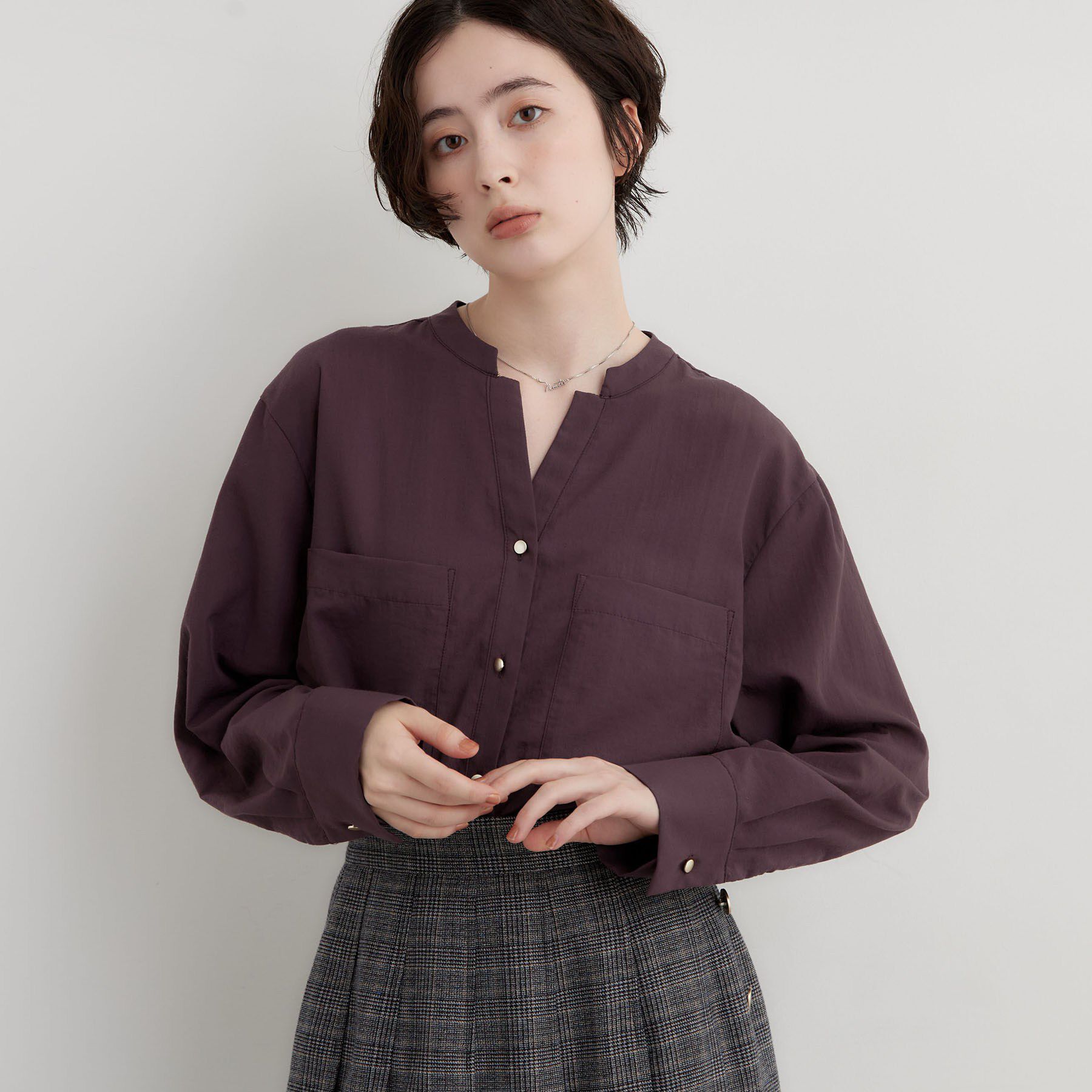 THE SHOP TK「【刻みネックですっきり見え】Wポケット金ボタンシャツ」|シャツ・ブラウス|
