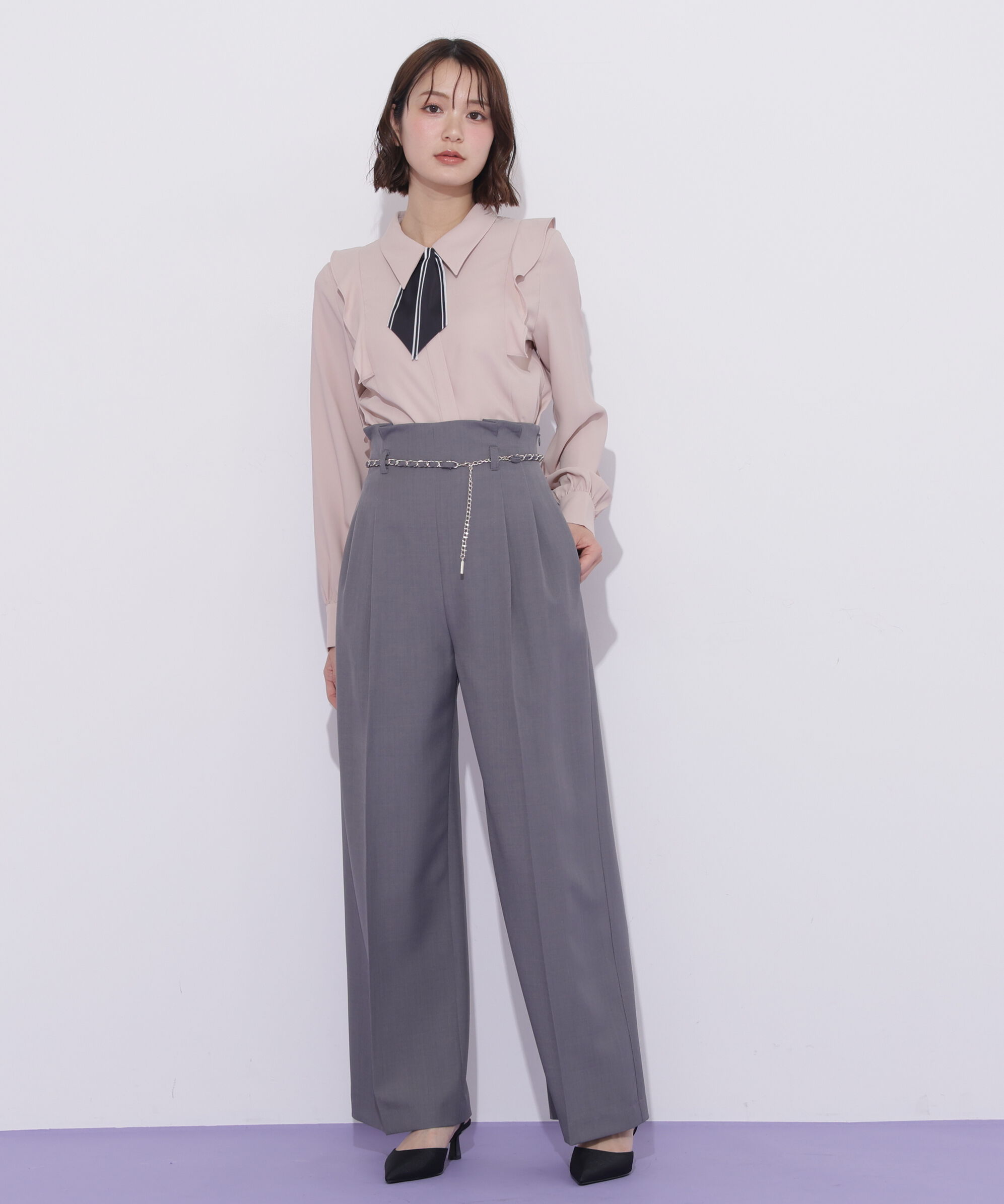  「チェーンベルトタックワイドパンツ」|その他|