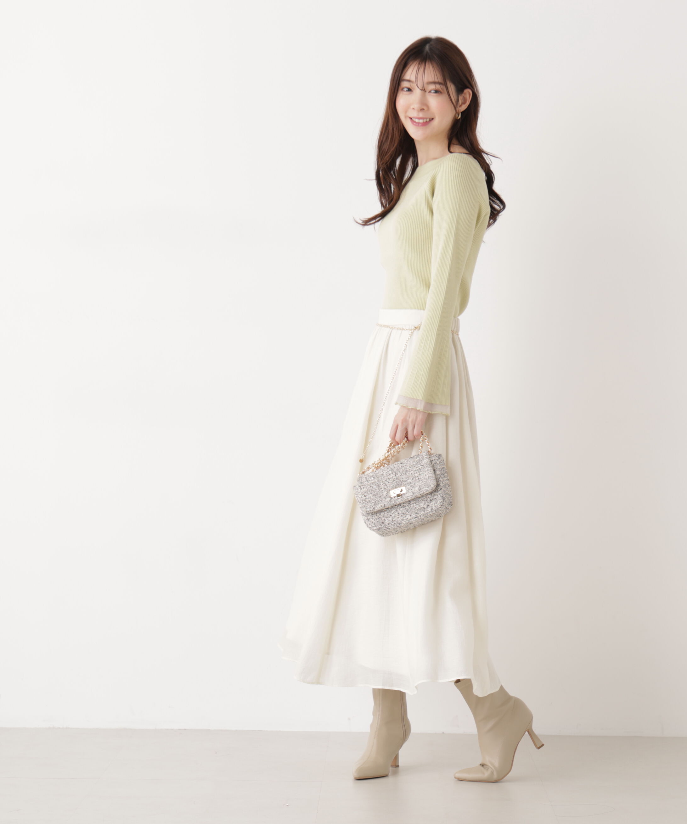 PROPORTION BODY DRESSING「シアー切り替えボートネックニット　26SS」|ニット・セーター|