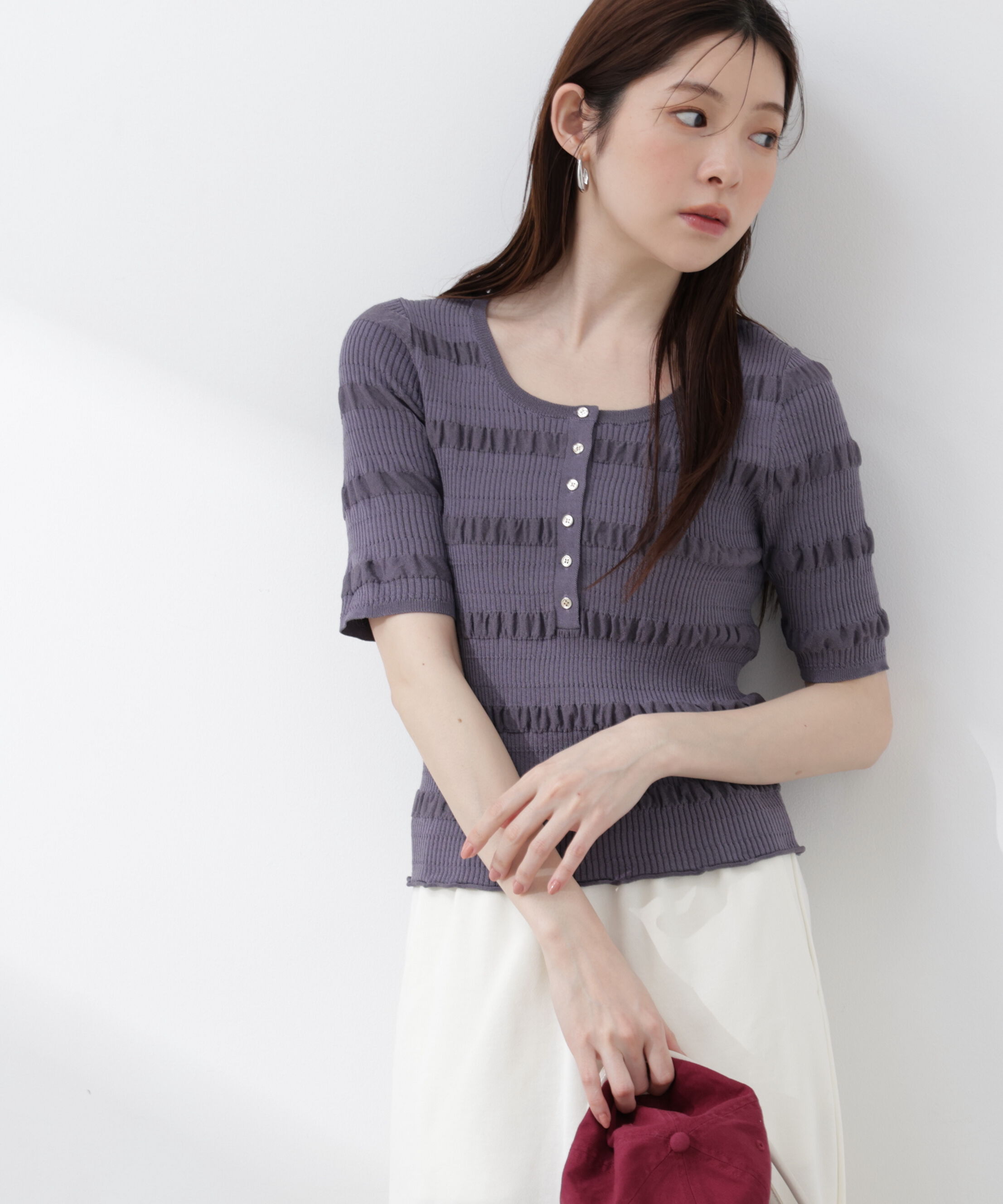 PROPORTION BODY DRESSING「〈a/mie〉変形リブニット 26SS」|カーディガン|ダークパープ