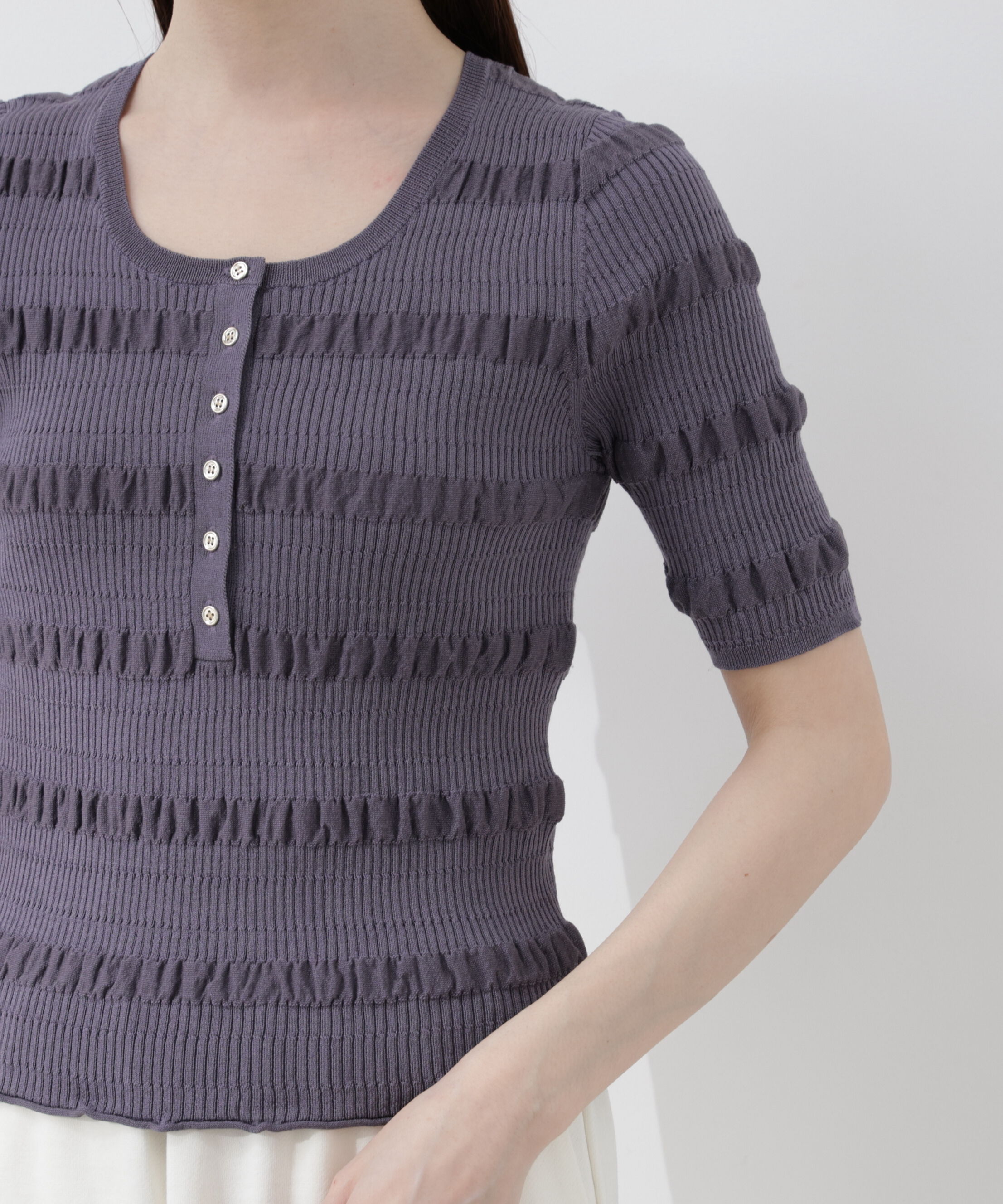 PROPORTION BODY DRESSING「〈a/mie〉変形リブニット 26SS」|カーディガン|