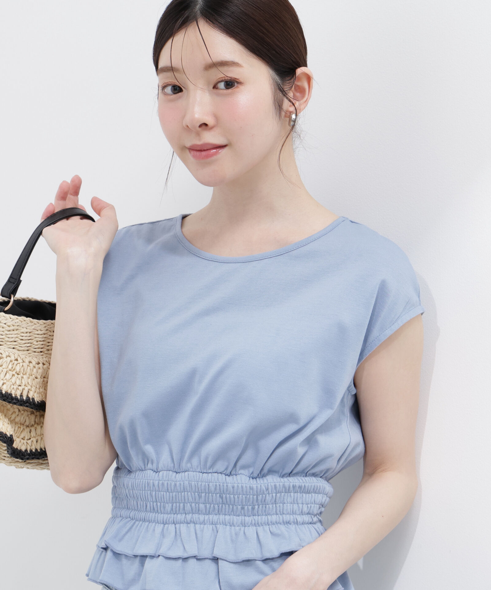 PROPORTION BODY DRESSING「ウエストギャザーカットトップス」|Tシャツ・カットソー|ブルー