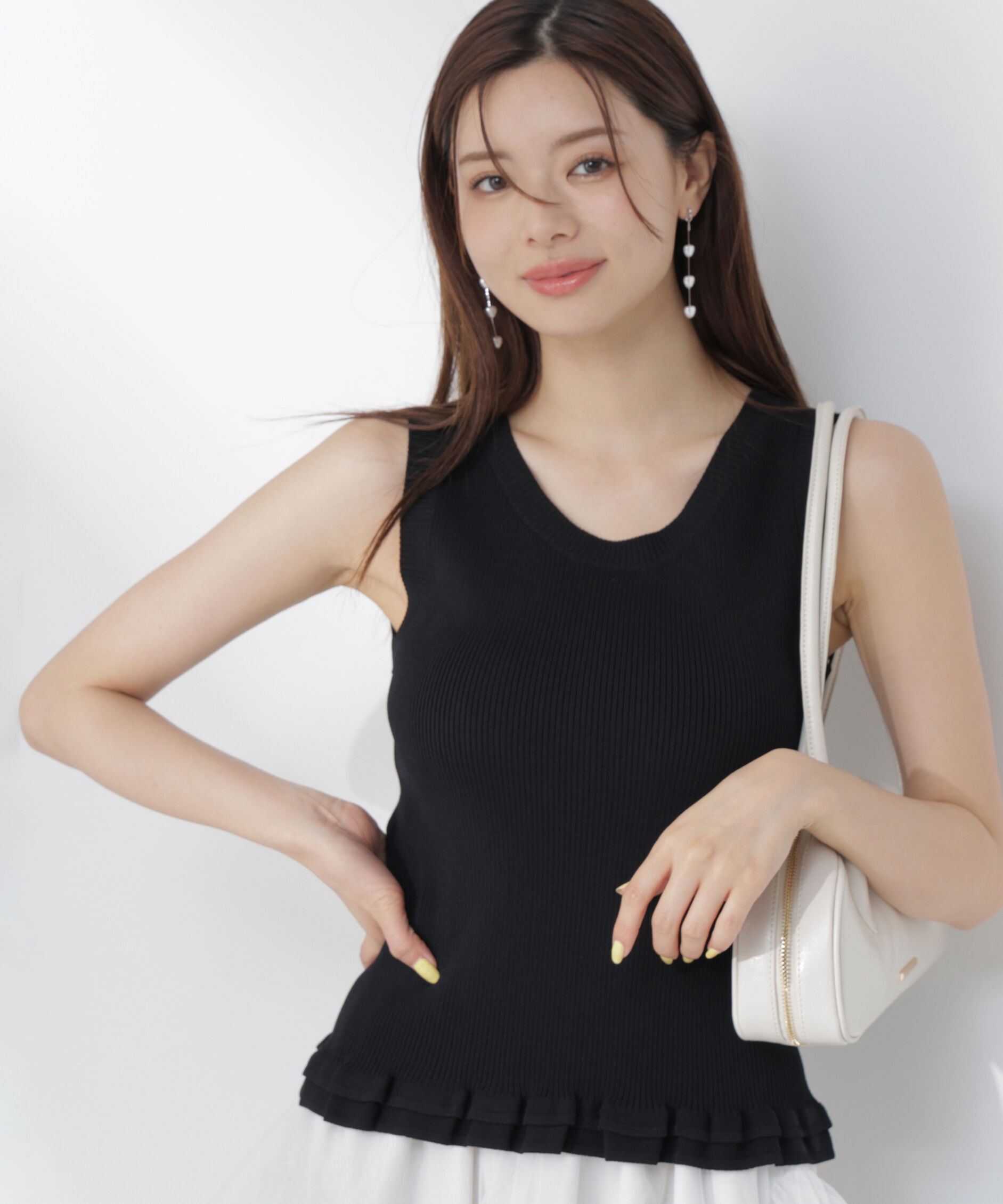 PROPORTION BODY DRESSING「裾フリルニットトップス」|ニット・セーター|ブラック