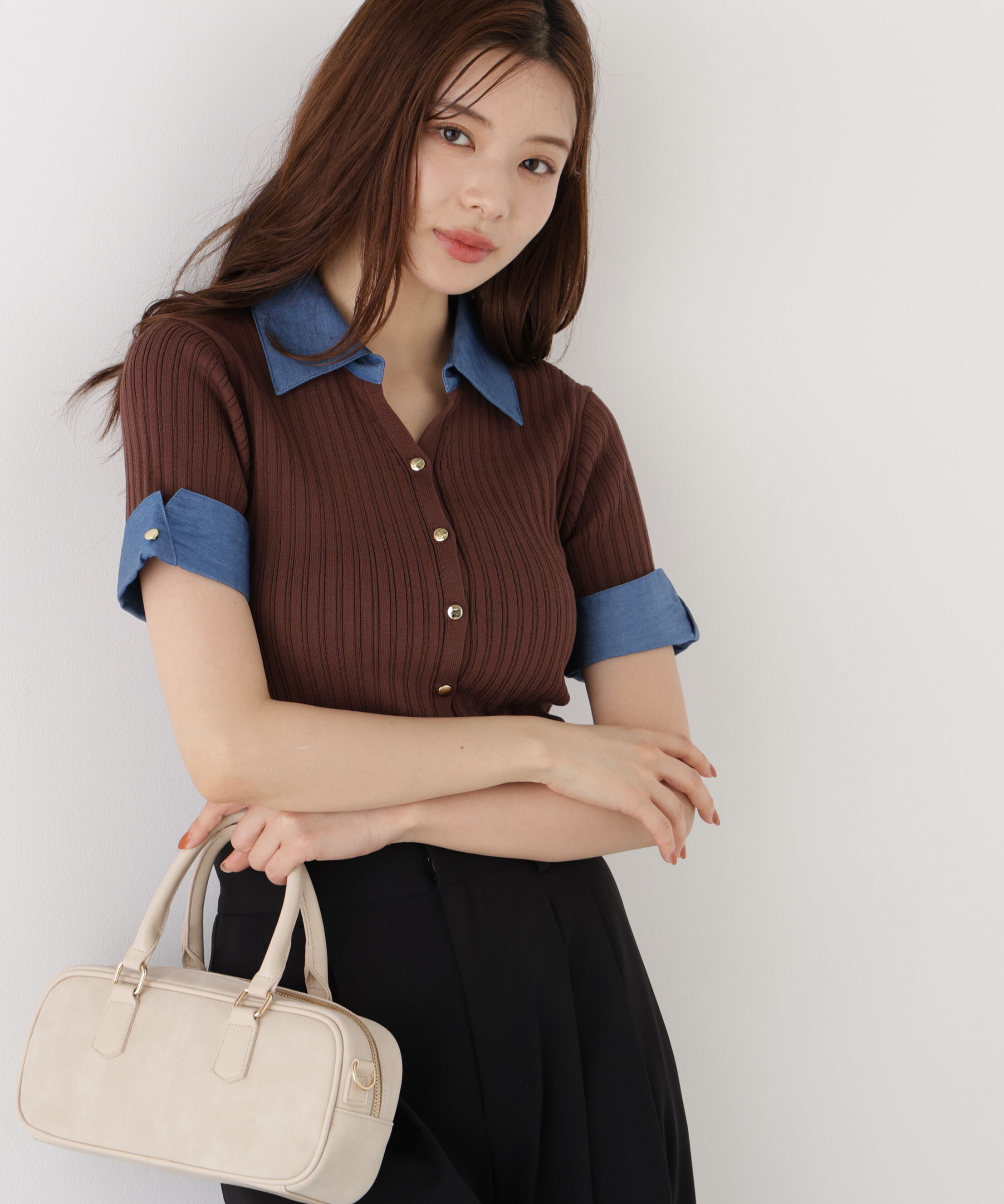 PROPORTION BODY DRESSING「＜a/mie＞デニムカラーリブニット」|カーディガン|