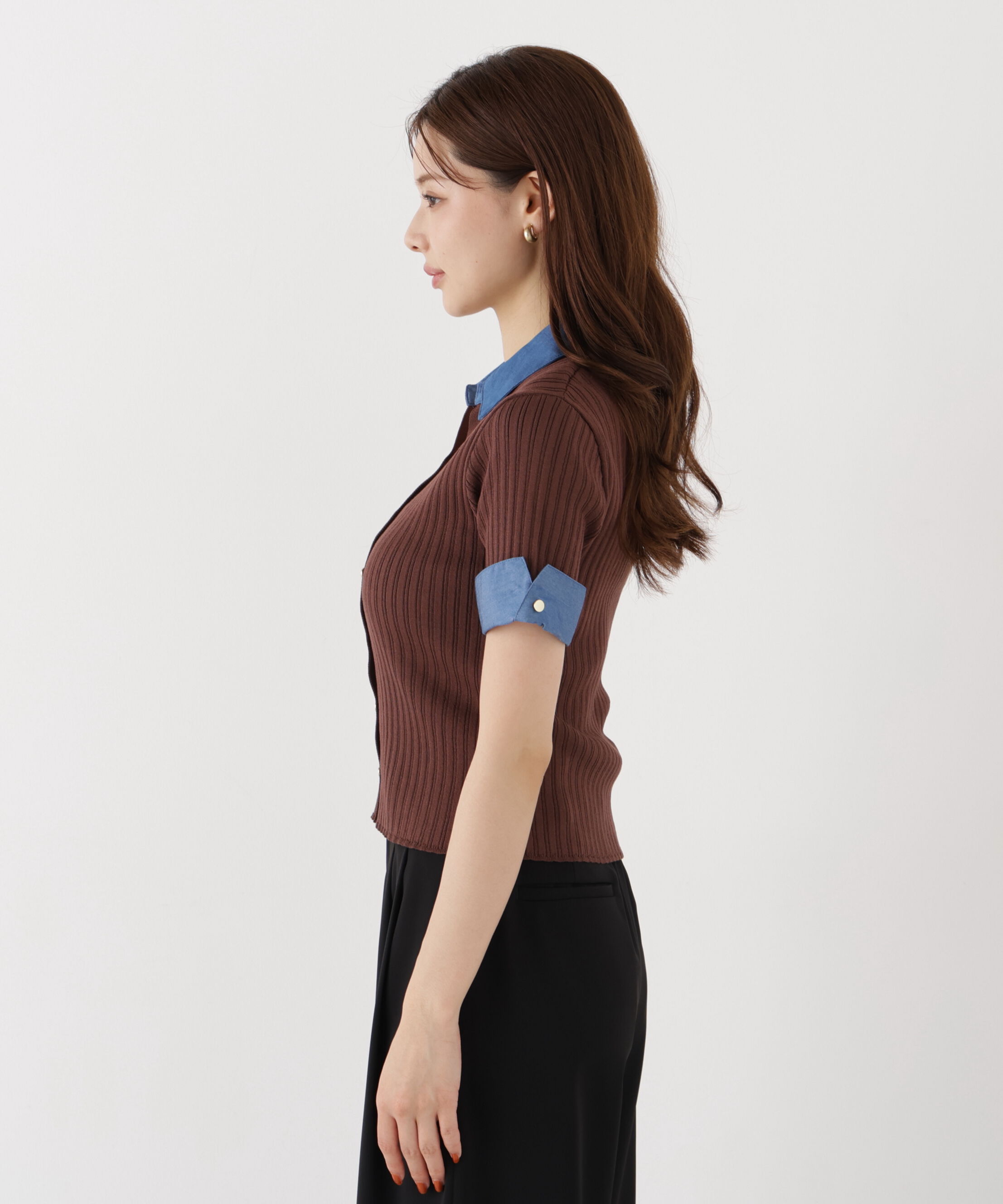 PROPORTION BODY DRESSING「＜a/mie＞デニムカラーリブニット」|カーディガン|