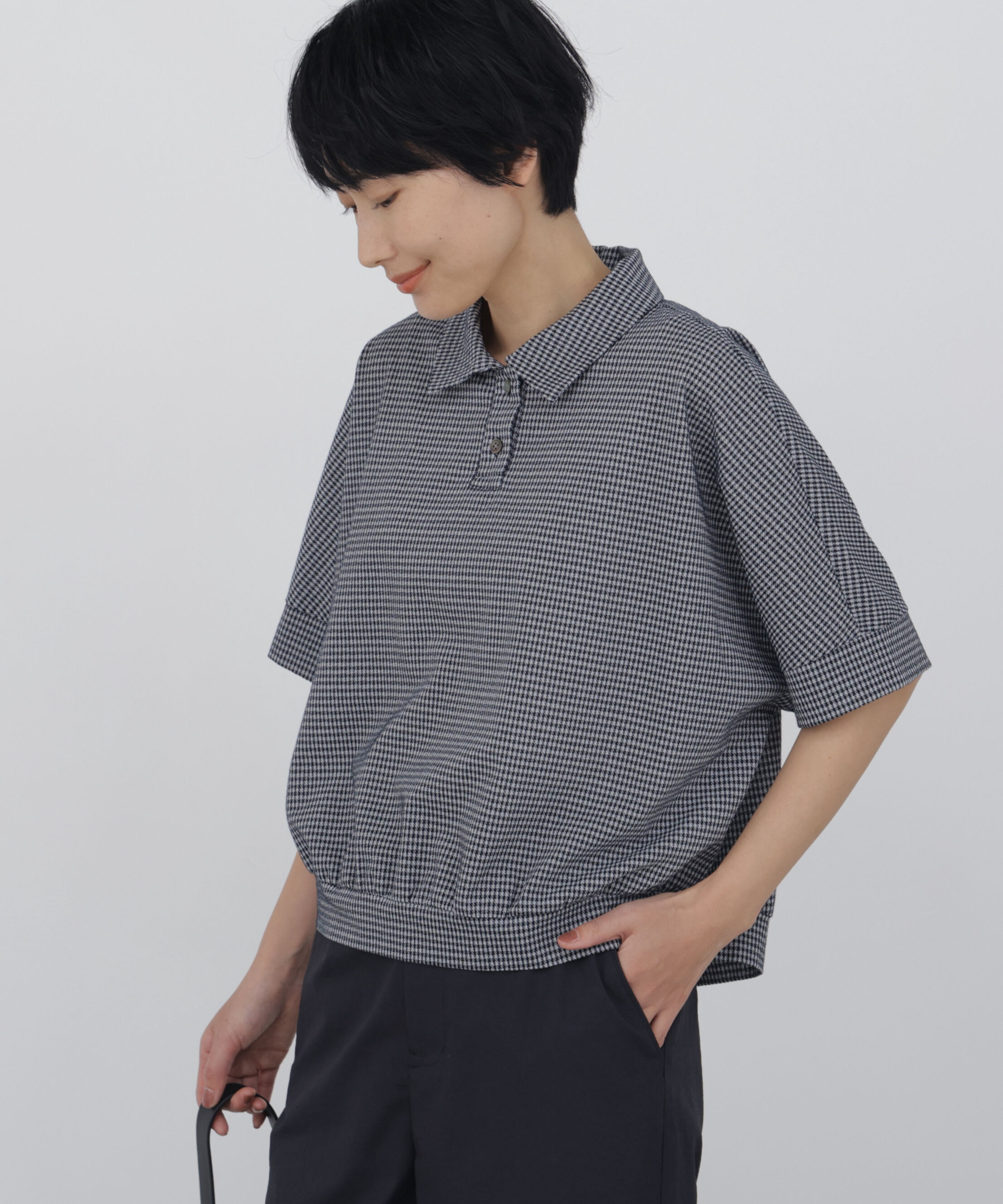  「◆《接触冷感》 フィンリーチェック衿付きカットソー」|Tシャツ・カットソー|