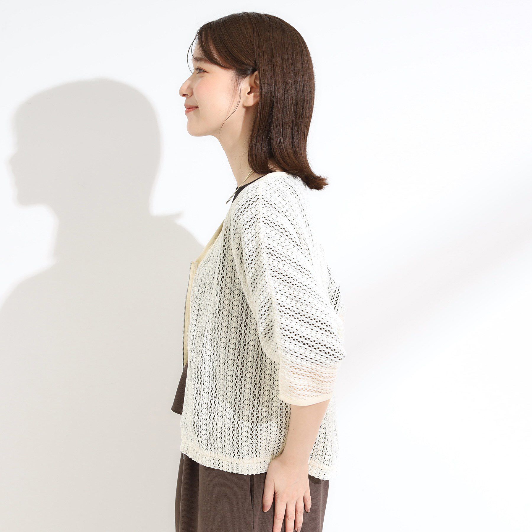 SHOO･LA･RUE「【洗える/S-LL】季節の変わり目に 透かし柄が涼やか ジップブルゾン」|ブルゾン・スタジャン|