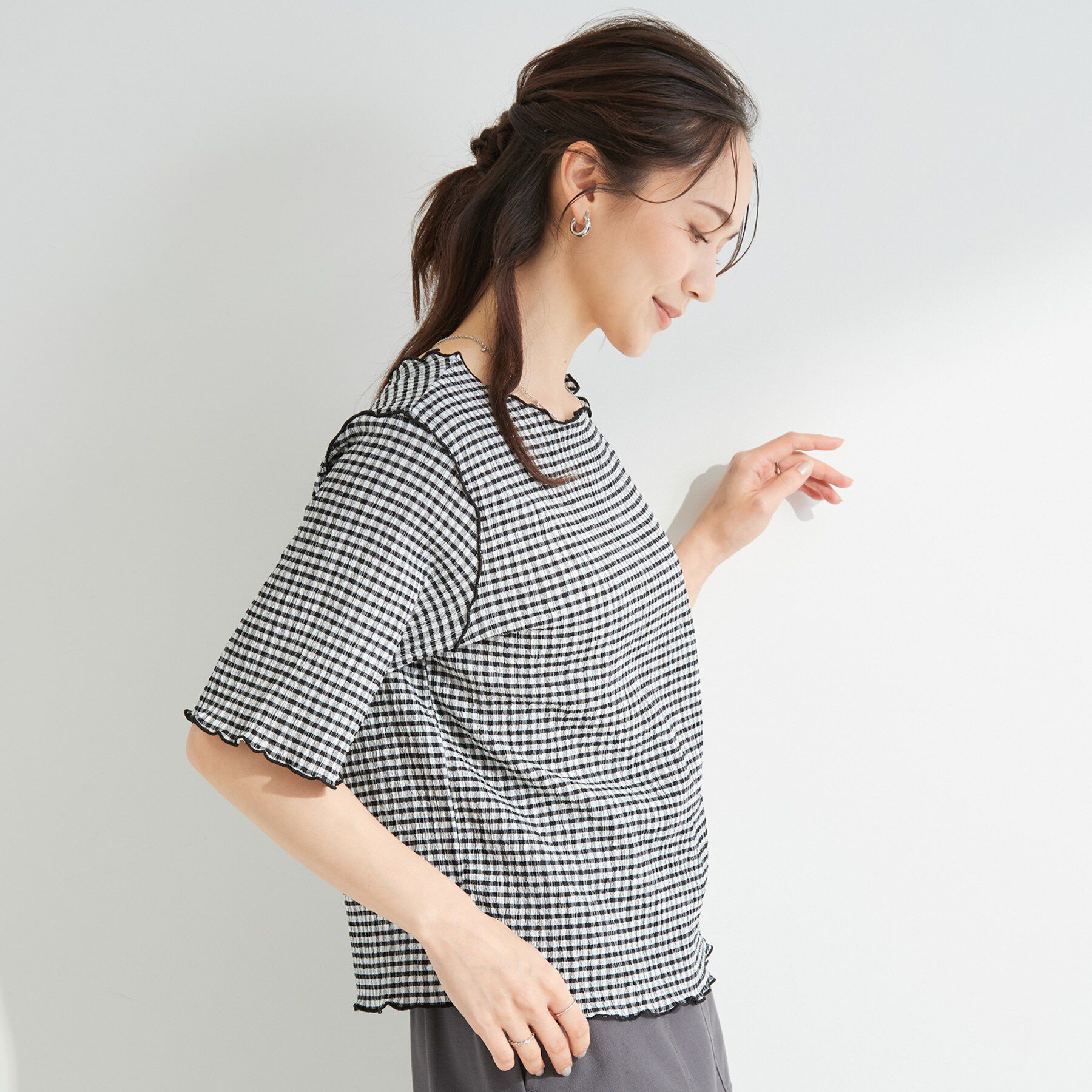 SHOO･LA･RUE「カット楊柳ギンガムメローT」|Tシャツ・カットソー|