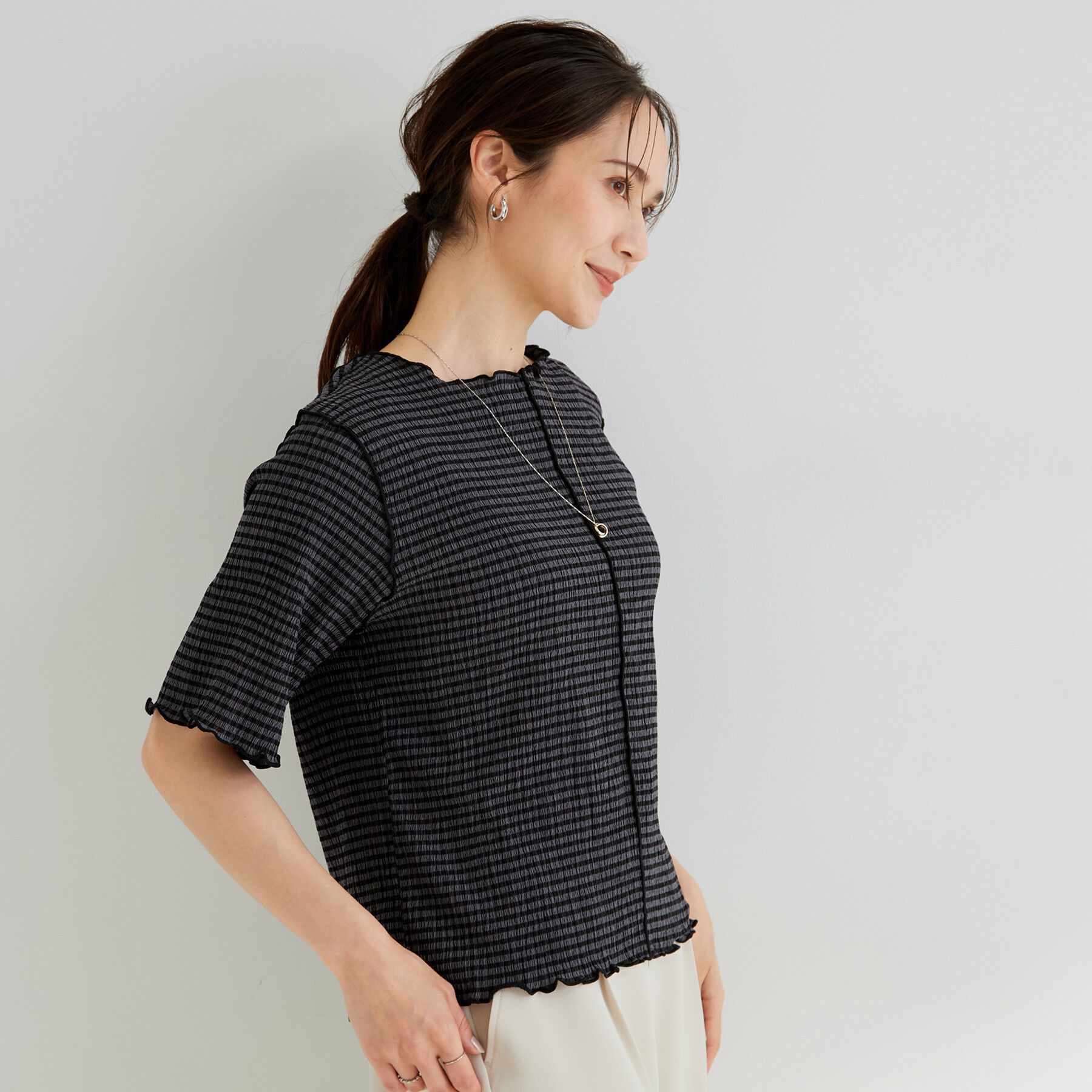 SHOO･LA･RUE「カット楊柳ギンガムメローT」|Tシャツ・カットソー|