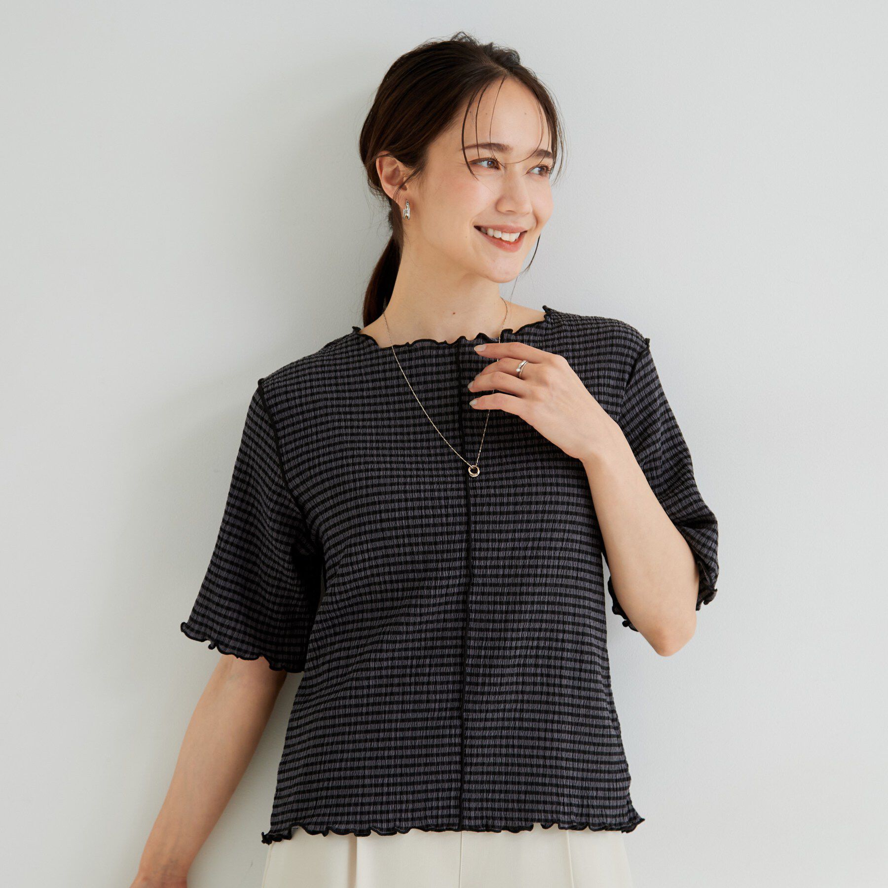 SHOO･LA･RUE「カット楊柳ギンガムメローT」|Tシャツ・カットソー|
