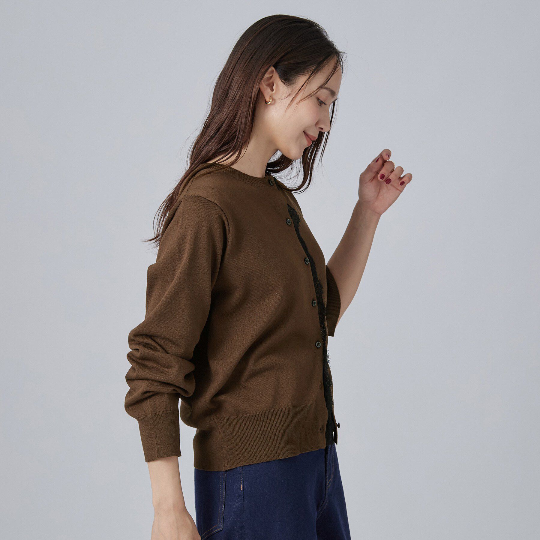 SHOO･LA･RUE「【S-LL/洗濯機可】フロントが目を引く 大人レースカーディガン」|カーディガン|