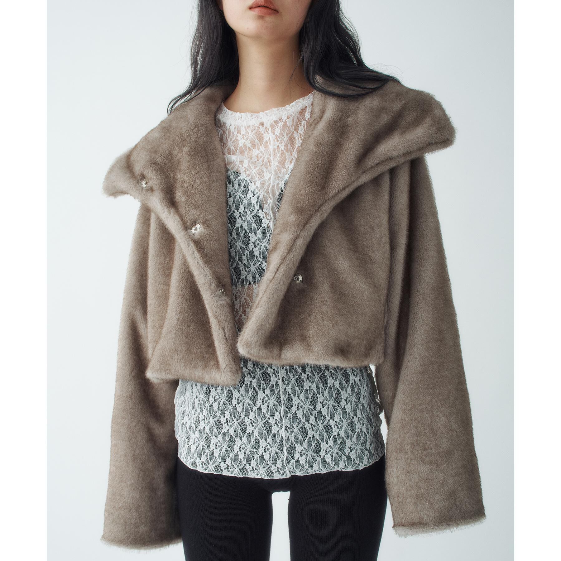CODE A「faux mink short jacket」|ブルゾン・スタジャン|グレー(012)