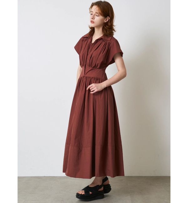 ELENDEEK「ROUND SLEEVE GATHER OP」|ワンピース|ブラウン
