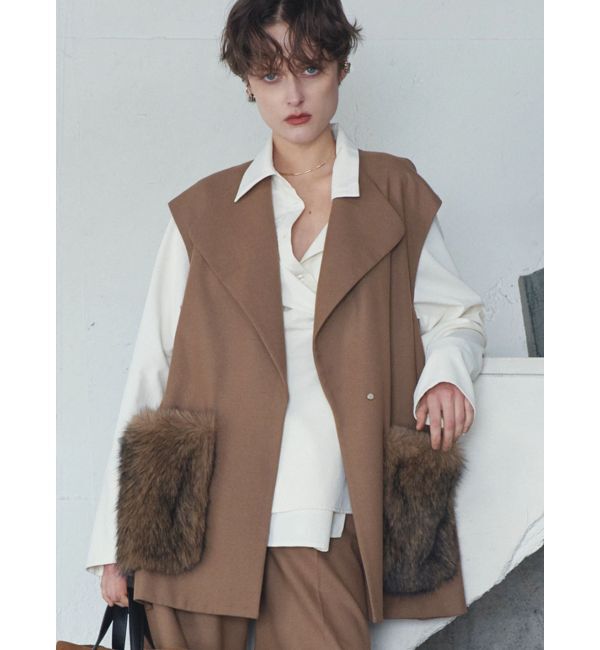 ELENDEEK「FUR POCKET SLEEVELESS CT」|その他|キャメル