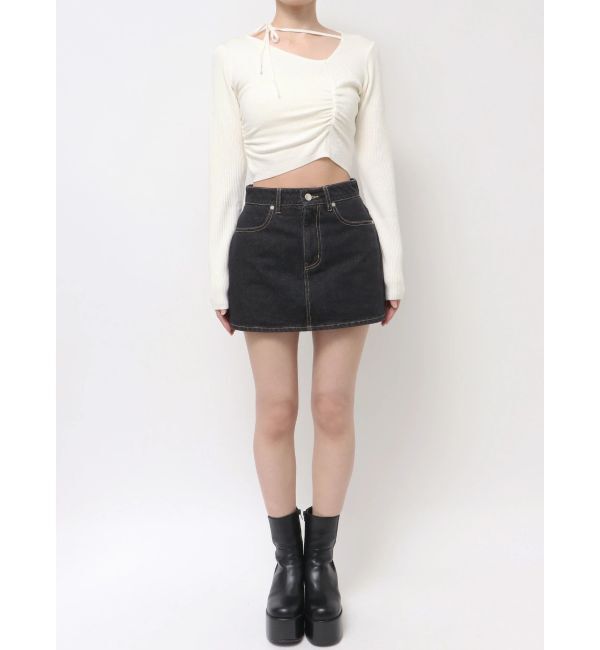 EMODA「CHOKER GATHER LONG SLEEVE KNIT」|ニット・セーター|