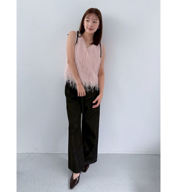 LAGUNAMOON「フェザーVネックリボントップス」|Tシャツ・カットソー|