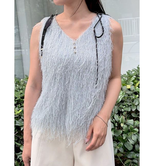 LAGUNAMOON「フェザーVネックリボントップス」|Tシャツ・カットソー|