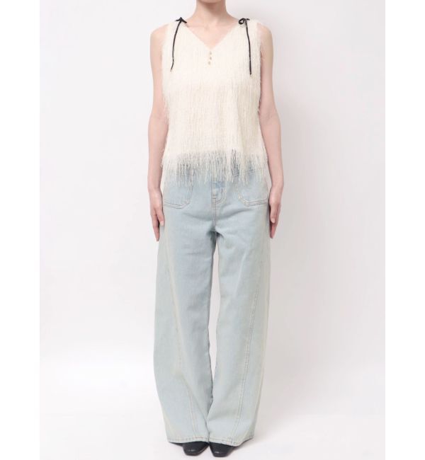 LAGUNAMOON「フェザーVネックリボントップス」|Tシャツ・カットソー|