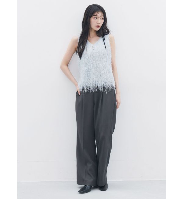 LAGUNAMOON「フェザーVネックリボントップス」|Tシャツ・カットソー|