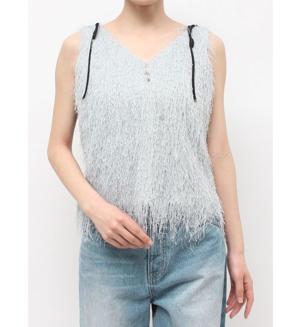 LAGUNAMOON「フェザーVネックリボントップス」|Tシャツ・カットソー|