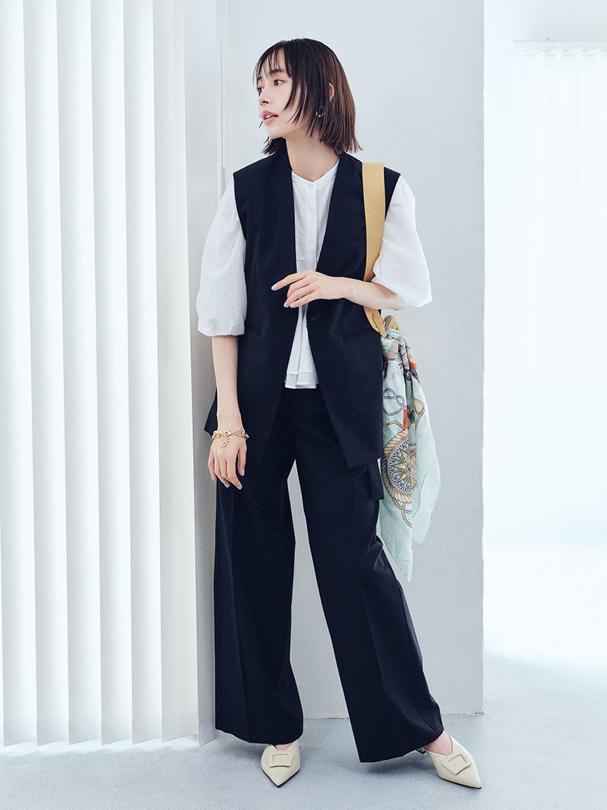 Mila Owen「【MILA PANTS】【UVカット】マルチファンクションセミワイドタックパンツ」|チノ|