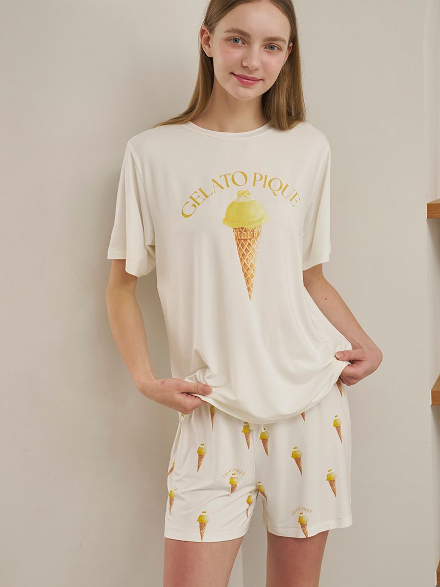 gelato pique「【接触冷感】ソルベ柄ショートパンツ」|ルームウェア|YEL