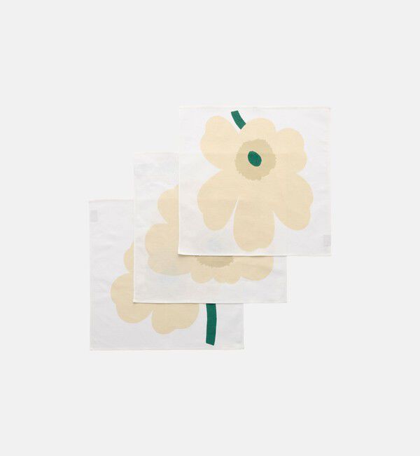 Marimekko「Unikko ファブリックナプキン 3枚セット」|その他|ﾎﾜｲﾄ&times;ｻﾝﾄﾞ&times;ｴﾒﾗﾙﾄﾞ