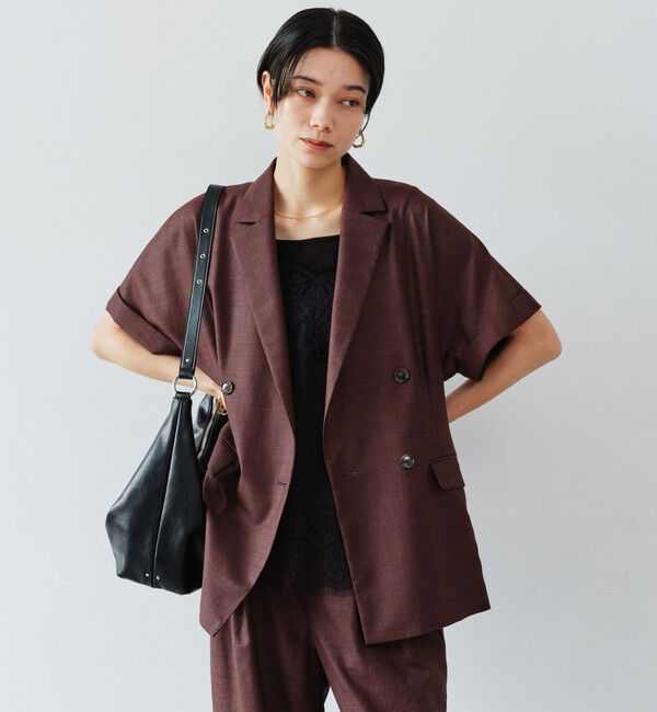 UNITED ARROWS green label relaxing「［size SHORTあり］ライト リネンライク ハーフスリーブ ジャケット UVカット 通気性」|テーラードジャケット|DK.BROWN