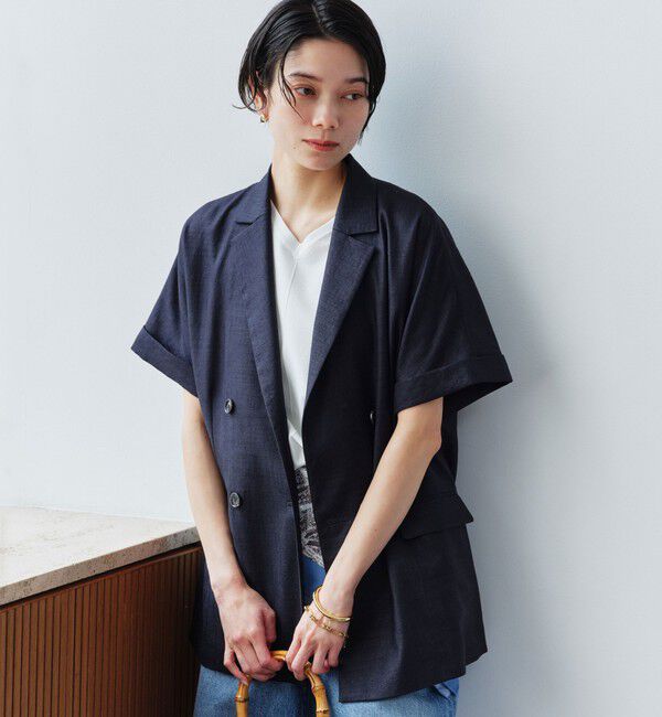 UNITED ARROWS green label relaxing「［size SHORTあり］ライト リネンライク ハーフスリーブ ジャケット UVカット 通気性」|テーラードジャケット|