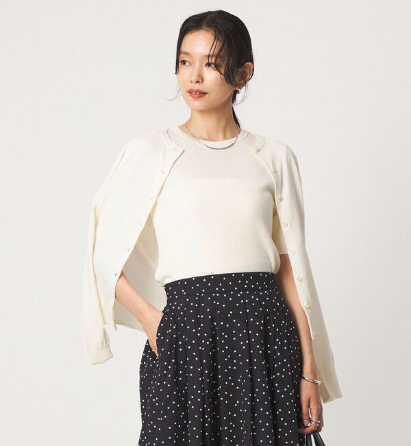 UNITED ARROWS green label relaxing「＜1_OF MINE＞リブ クルーネック 5分袖 ニット プルオーバー マシンウォッシャブル」|ニット・セーター|