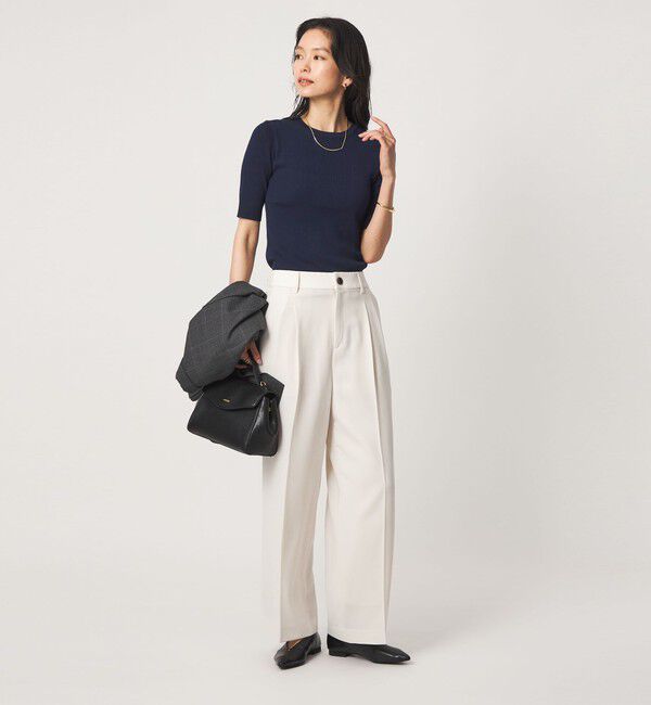 UNITED ARROWS green label relaxing「＜1_OF MINE＞リブ クルーネック 5分袖 ニット プルオーバー マシンウォッシャブル」|ニット・セーター|