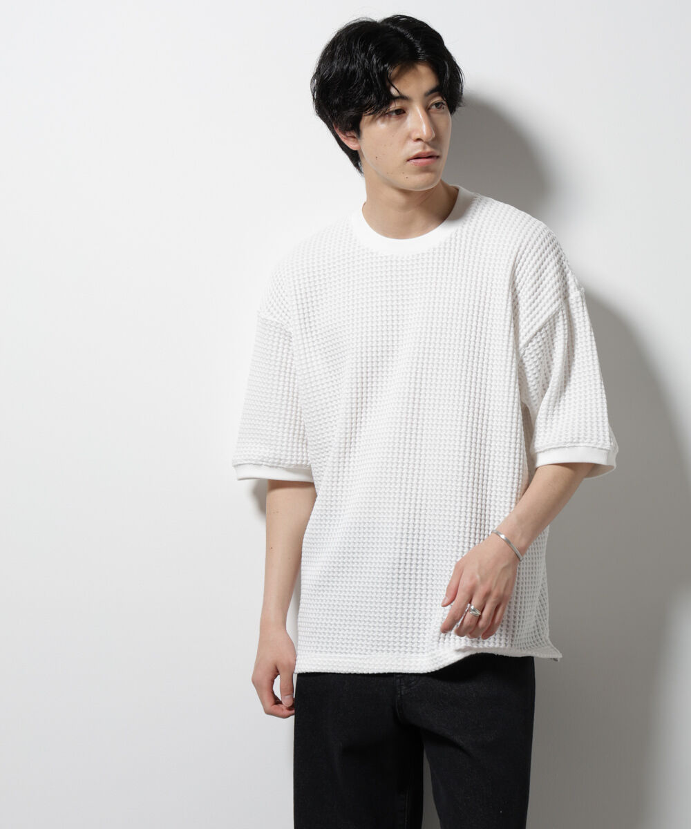 NANO universe「オニワッフルビッグTシャツ 五分袖」|Tシャツ・カットソー|