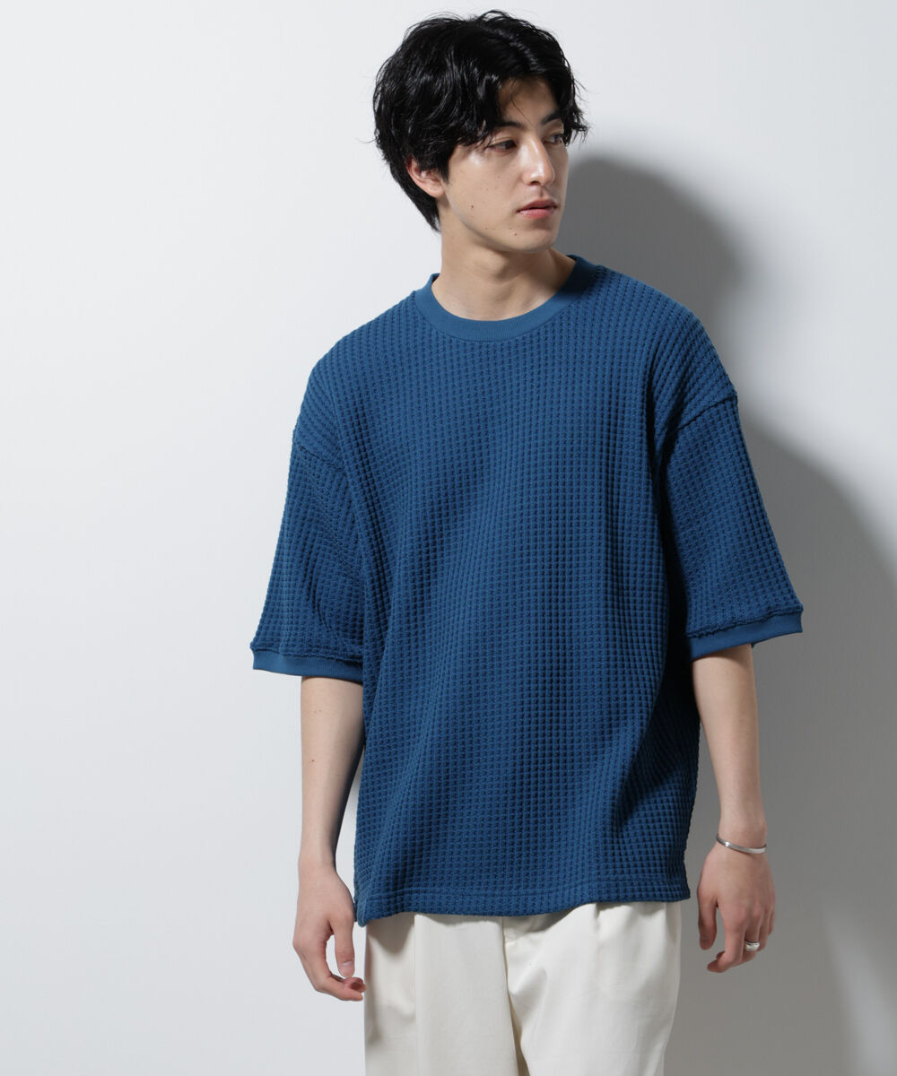 NANO universe「オニワッフルビッグTシャツ 五分袖」|Tシャツ・カットソー|