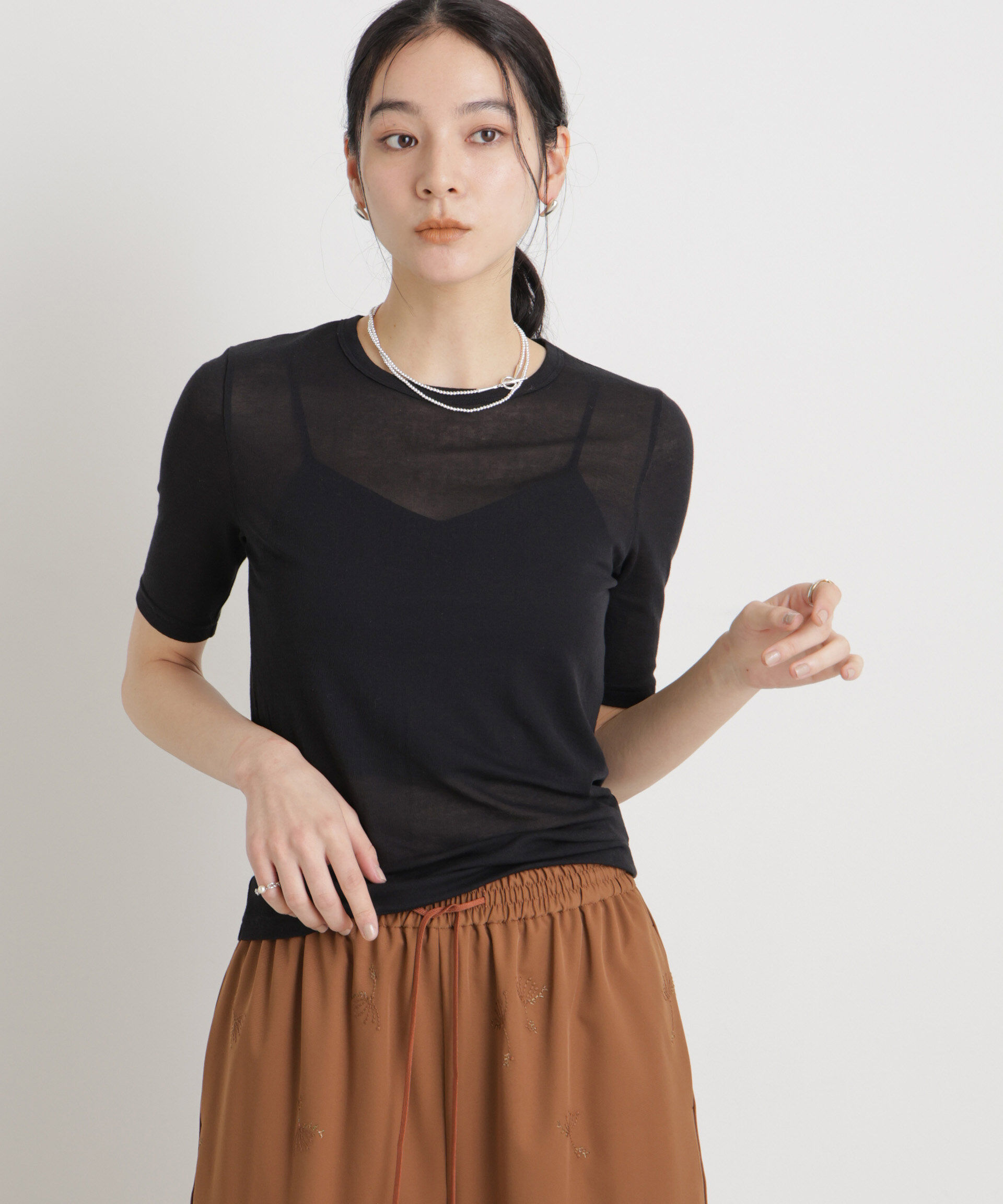 NANO universe「シアーツイストフライスTシャツ」|Tシャツ・カットソー|ブラック