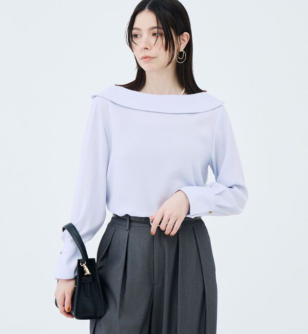 NOLLEY'S sophi「ウォッシャブルロールカラージョーゼットブラウス」|シャツ・ブラウス|サックス
