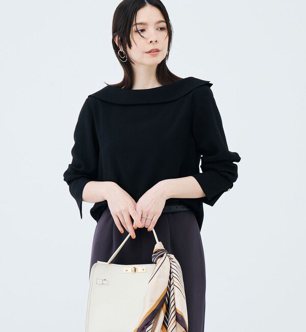 NOLLEY'S sophi「ウォッシャブルロールカラージョーゼットブラウス」|シャツ・ブラウス|ブラック