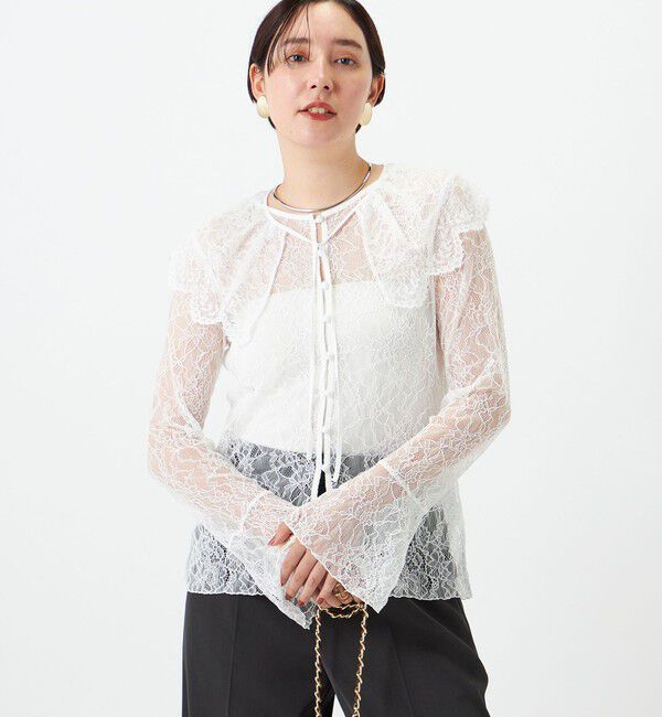 NOLLEY'S sophi「《セットアップ対応》ウォッシャブルラッセルレース付け襟ブラウス」|シャツ・ブラウス|ホワイト