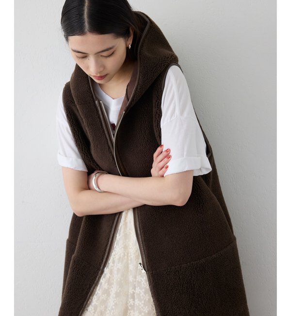 THE PAUSE「＜WEB限定カラーあり＞【THE PAUSE】ボアフードロングジレ」|ベスト・ジレ|