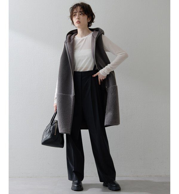 THE PAUSE「＜WEB限定カラーあり＞【THE PAUSE】ボアフードロングジレ」|ベスト・ジレ|
