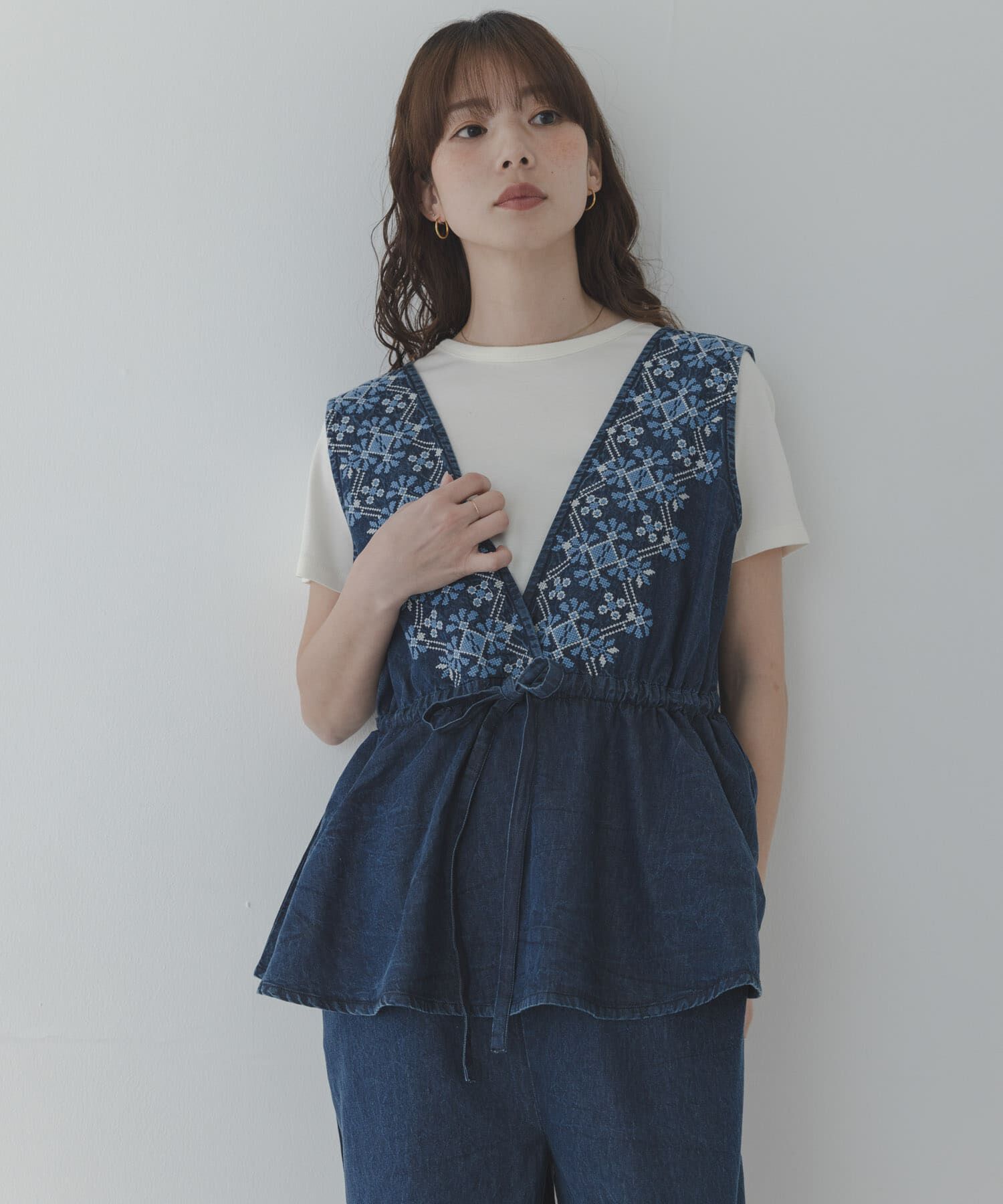Sonny Label 「クロス刺繍ペプラムサロペット」|オールインワン|