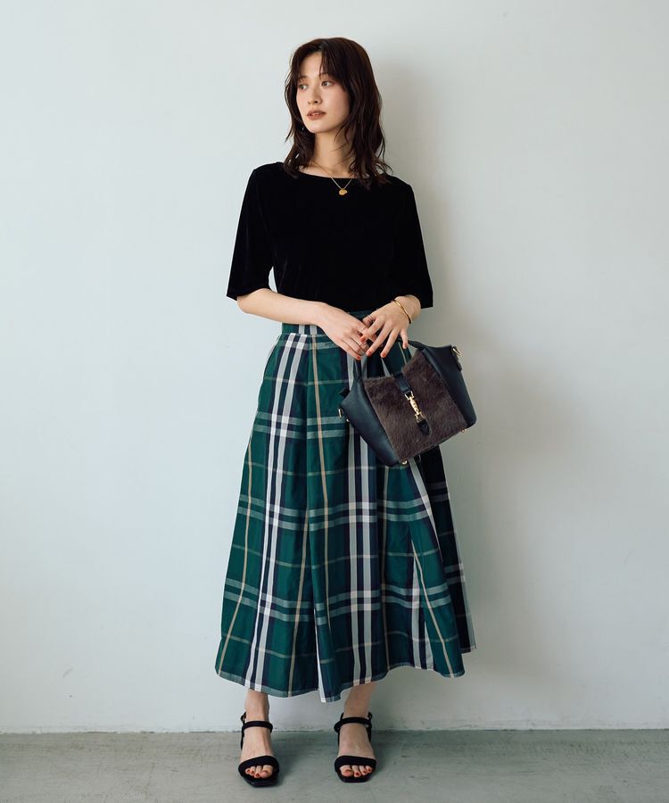 YECCA VECCA「5分袖ベロアトップス」|Tシャツ・カットソー|