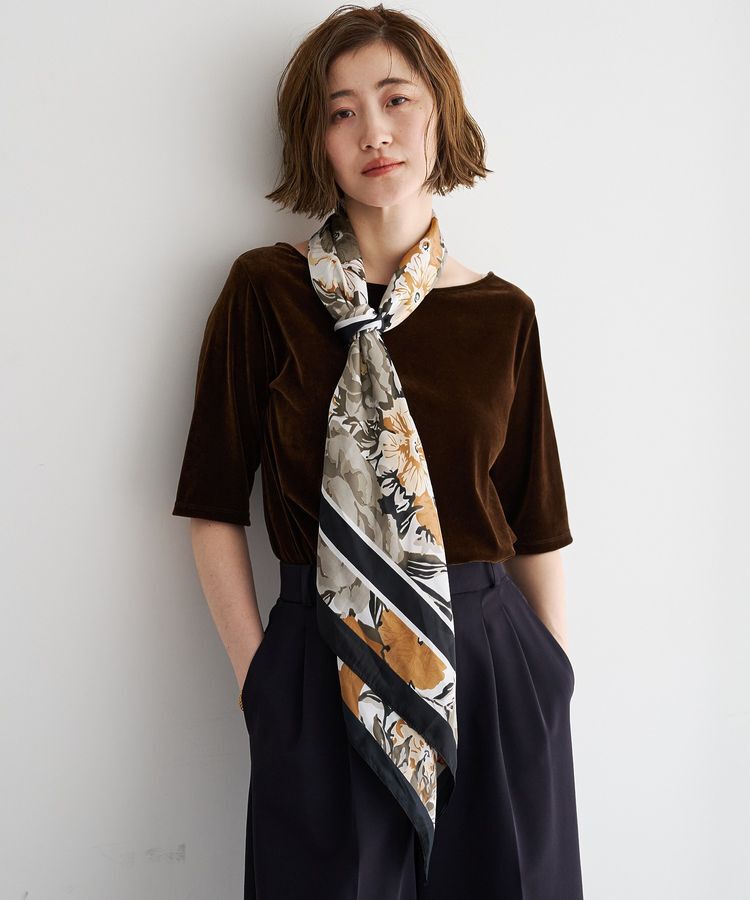 YECCA VECCA「5分袖ベロアトップス」|Tシャツ・カットソー|