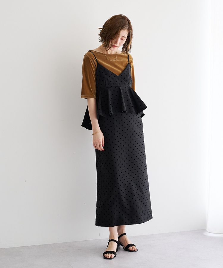 YECCA VECCA「5分袖ベロアトップス」|Tシャツ・カットソー|