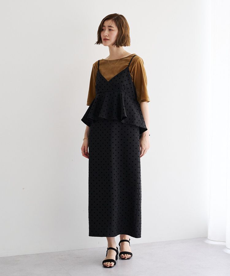 YECCA VECCA「5分袖ベロアトップス」|Tシャツ・カットソー|