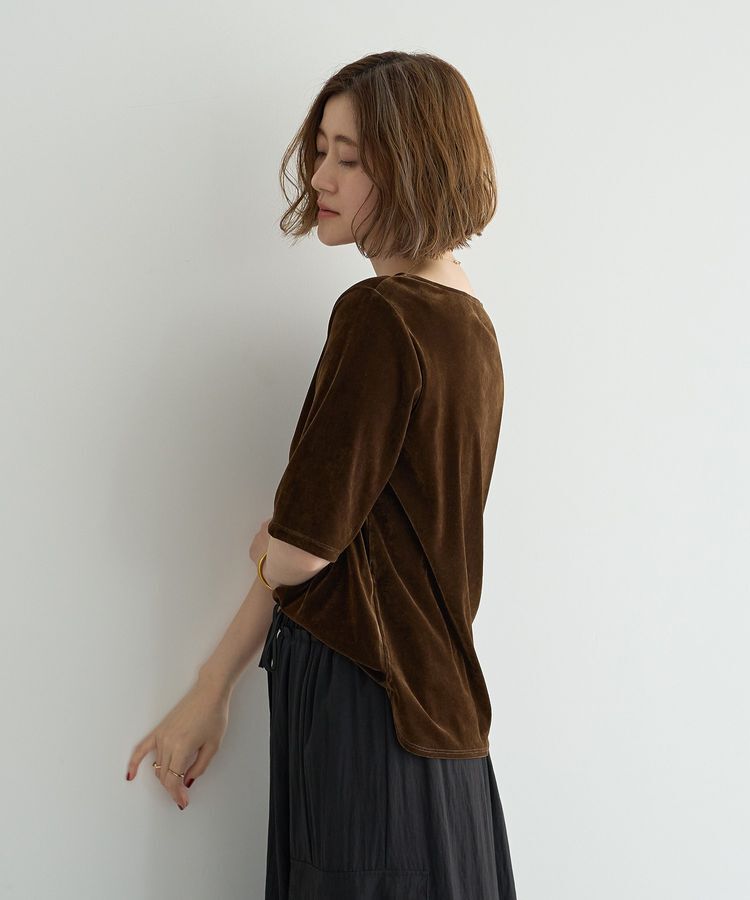 YECCA VECCA「5分袖ベロアトップス」|Tシャツ・カットソー|