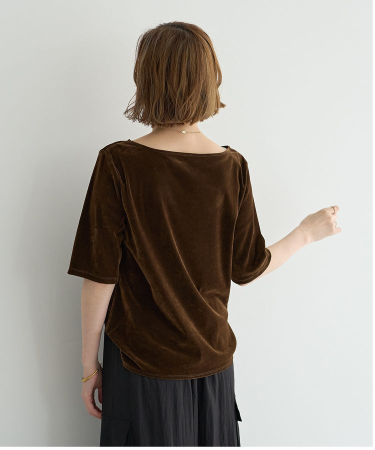 YECCA VECCA「5分袖ベロアトップス」|Tシャツ・カットソー|