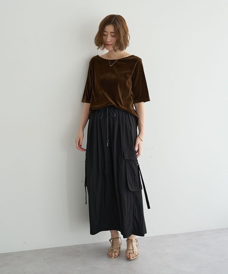 YECCA VECCA「5分袖ベロアトップス」|Tシャツ・カットソー|