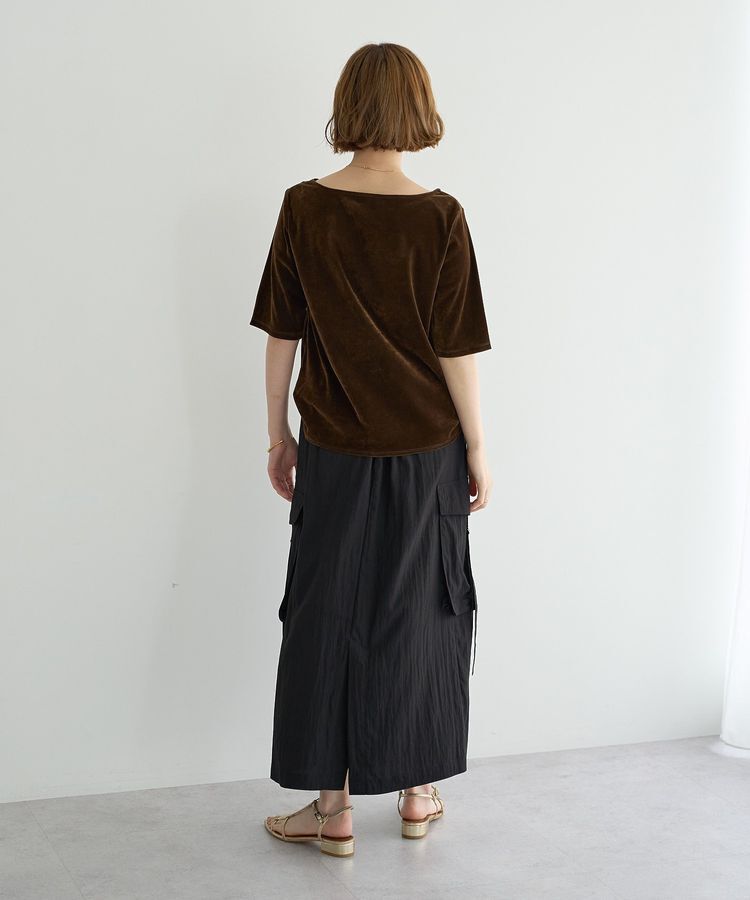 YECCA VECCA「5分袖ベロアトップス」|Tシャツ・カットソー|