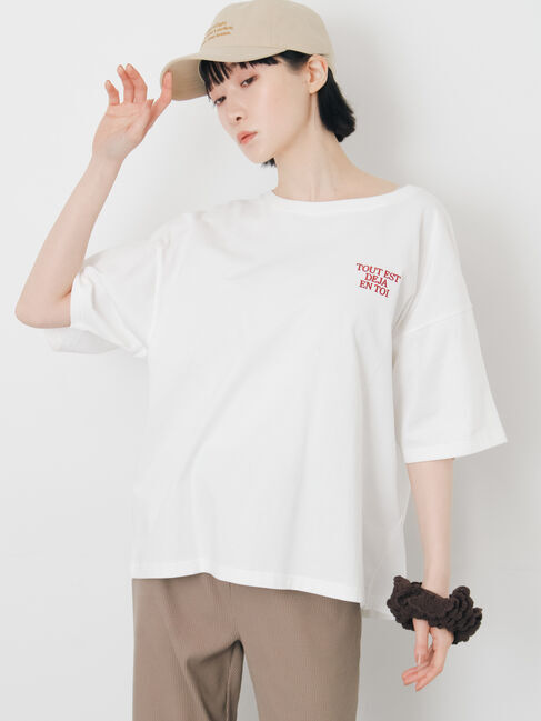 Samansa Mos2「【接触冷感】ロゴ刺繍バックプリントTシャツ」|Tシャツ・カットソー|オフホワイト