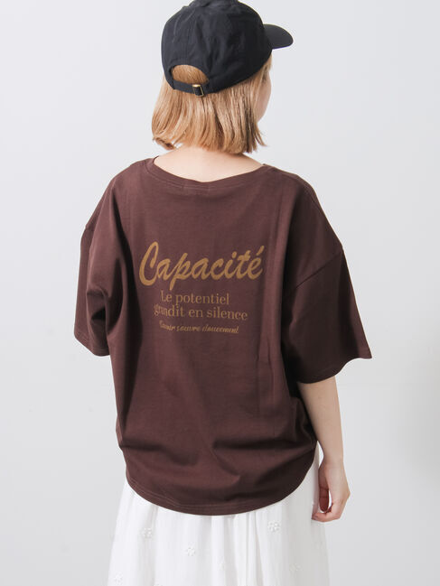 Samansa Mos2「【接触冷感】ロゴ刺繍バックプリントTシャツ」|Tシャツ・カットソー|ブラウン